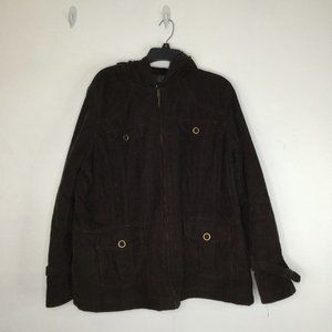 Sonoma Jacket Women 2X Brown Hoodie Pockets Full Zip Ribbed Faux Fur